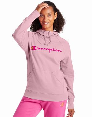 Women's Champion Powerblend Fleece Script Logo Hoodie Grey | ZGEBR6894