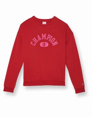 Women's Champion Powerblend Fleece Vintage Wash Arch Over C Logo Tops Wash Black | NERKT5178