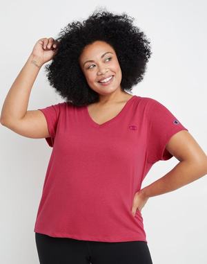 Women's Champion Powerblend V-Neck C Logo Tops Green / Turquoise | XRGJD6257