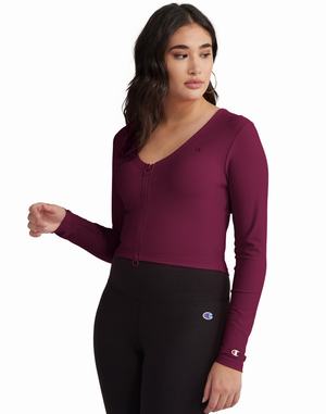 Women's Champion Ribbed Zip Front Jackets Black | BFQAX2605
