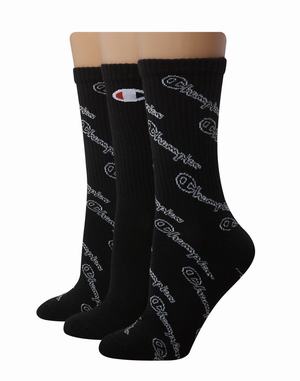 Women's Champion Script Logo 3-pairs Socks Pink / Grey / Black | HJVOK5187