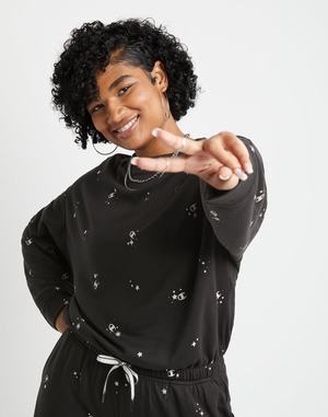 Women's Champion Soft Touch Drawstring Star Clusters Hoodie Black | KNIAB4083