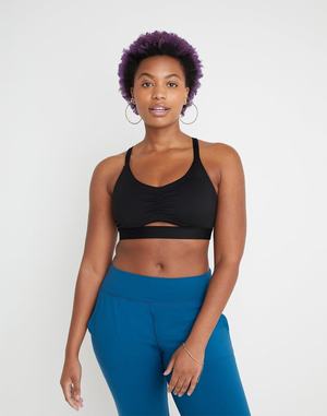 Women's Champion Soft Touch Ruched Sports Bras Black | KWMOJ8297