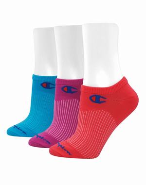 Women's Champion Sport Super No-Show 3-Pairs Socks Coral / Fuchsia / Turquoise | KAUTQ3420