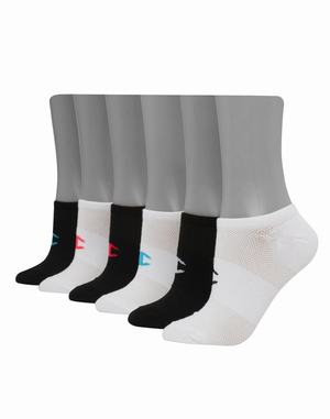 Women's Champion Super No-Show 6-Pairs Socks White / Black | COVQN5829
