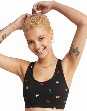 Women's Champion The Authentic Sports Print Bras Black | SFKXE2308