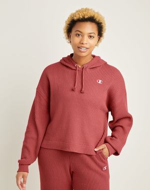 Women's Champion Waffle Knit Hoodie Red | VBWYJ8124