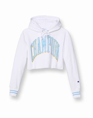 Women's Champion Yarn-Dyed Reverse Weave Cropped Block Letters Hoodie Orange | YQHJK0945